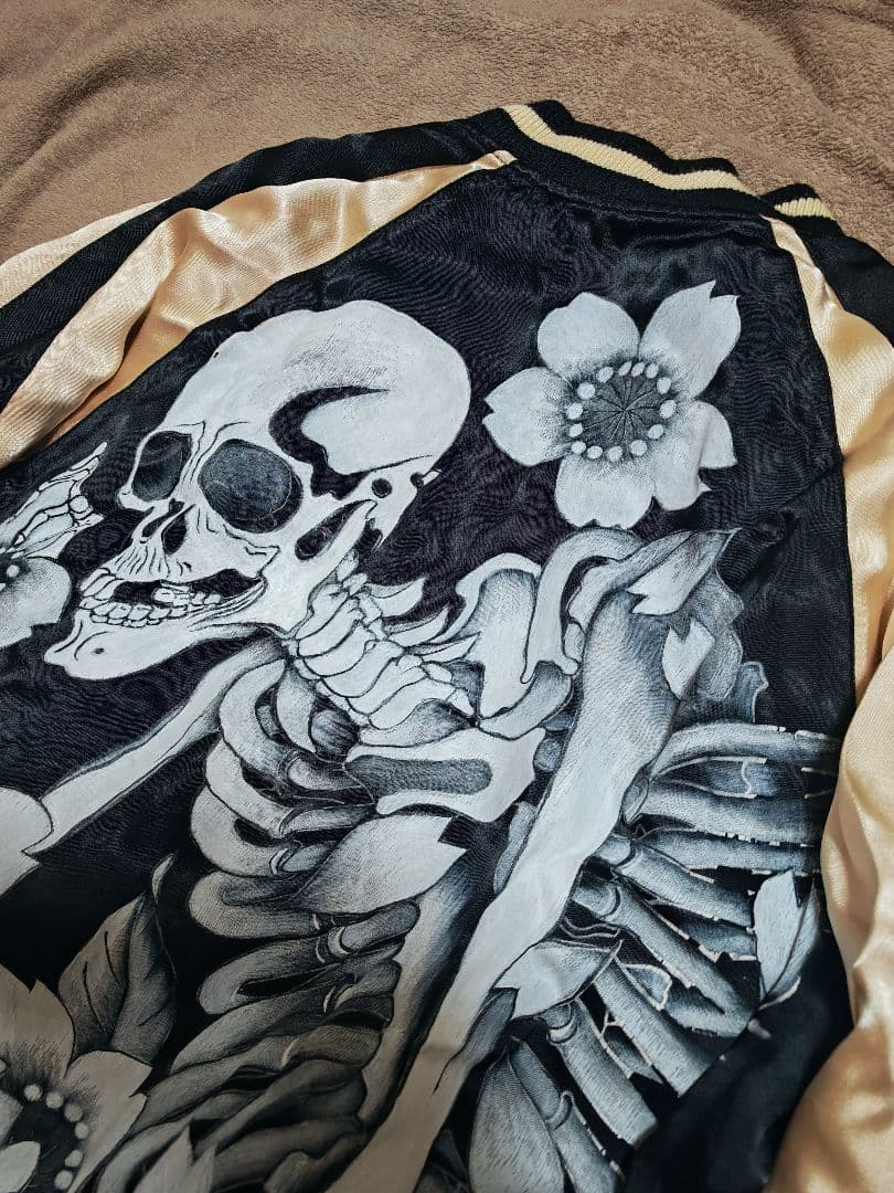 むかしむかし２面用 日本限定 スカジャン vintage 骸骨花 レーヨン