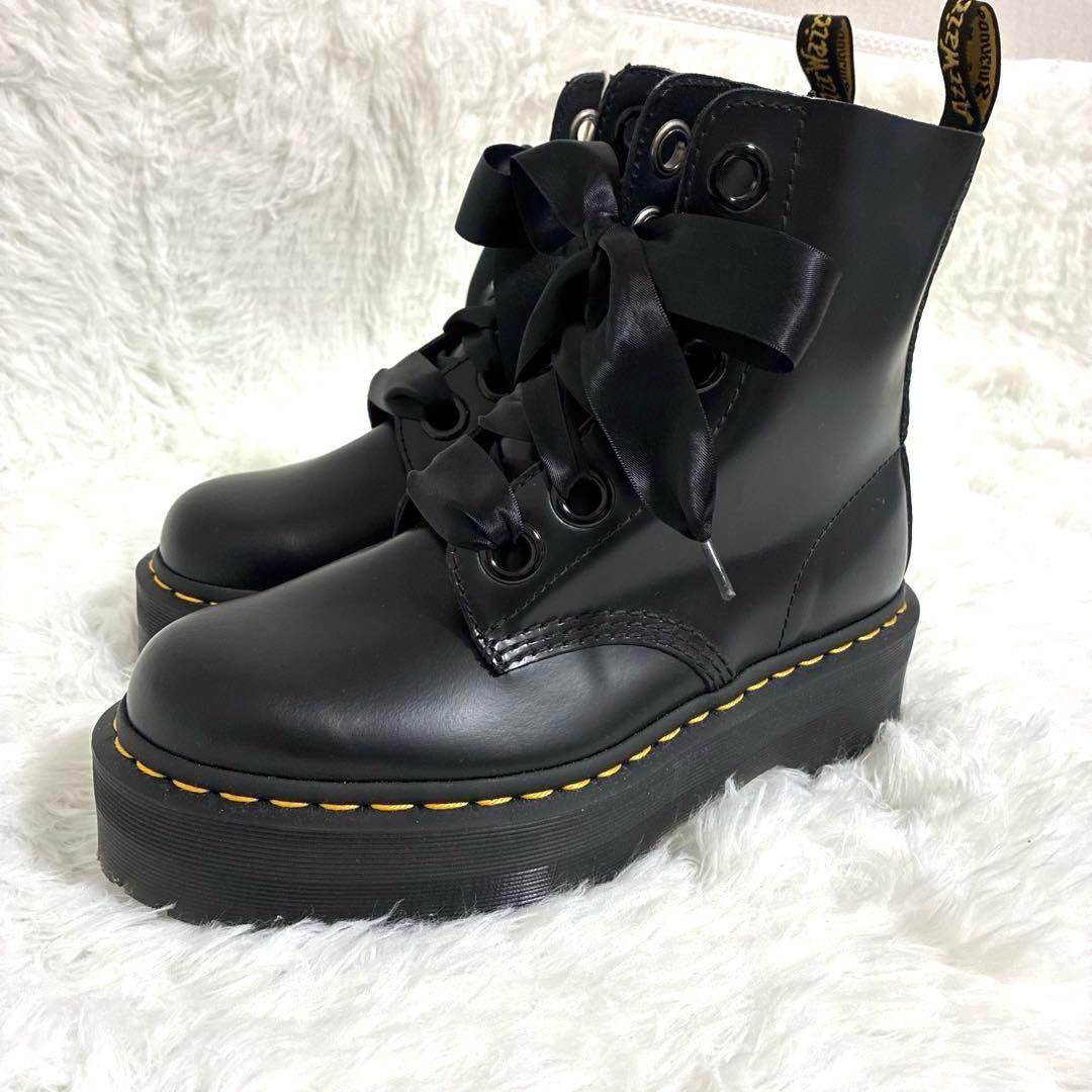 Dr.Martens ドクターマーチン 6ホール リボン ブラック レザー 厚底