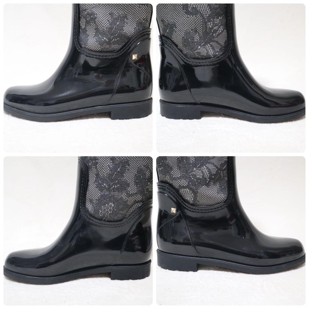 ヴァレンティノ レインブーツ 長靴 レース 刺繍 スタッズ ベルト ロング 38