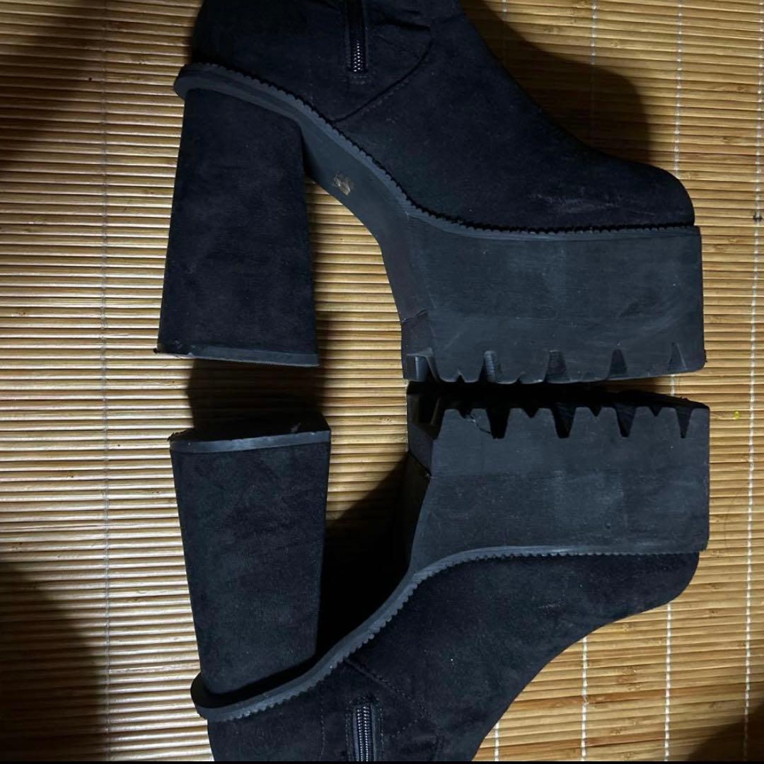 EMODA スクエアフィットロングブーツ　　M ニーハイブーツ　黒　厚底