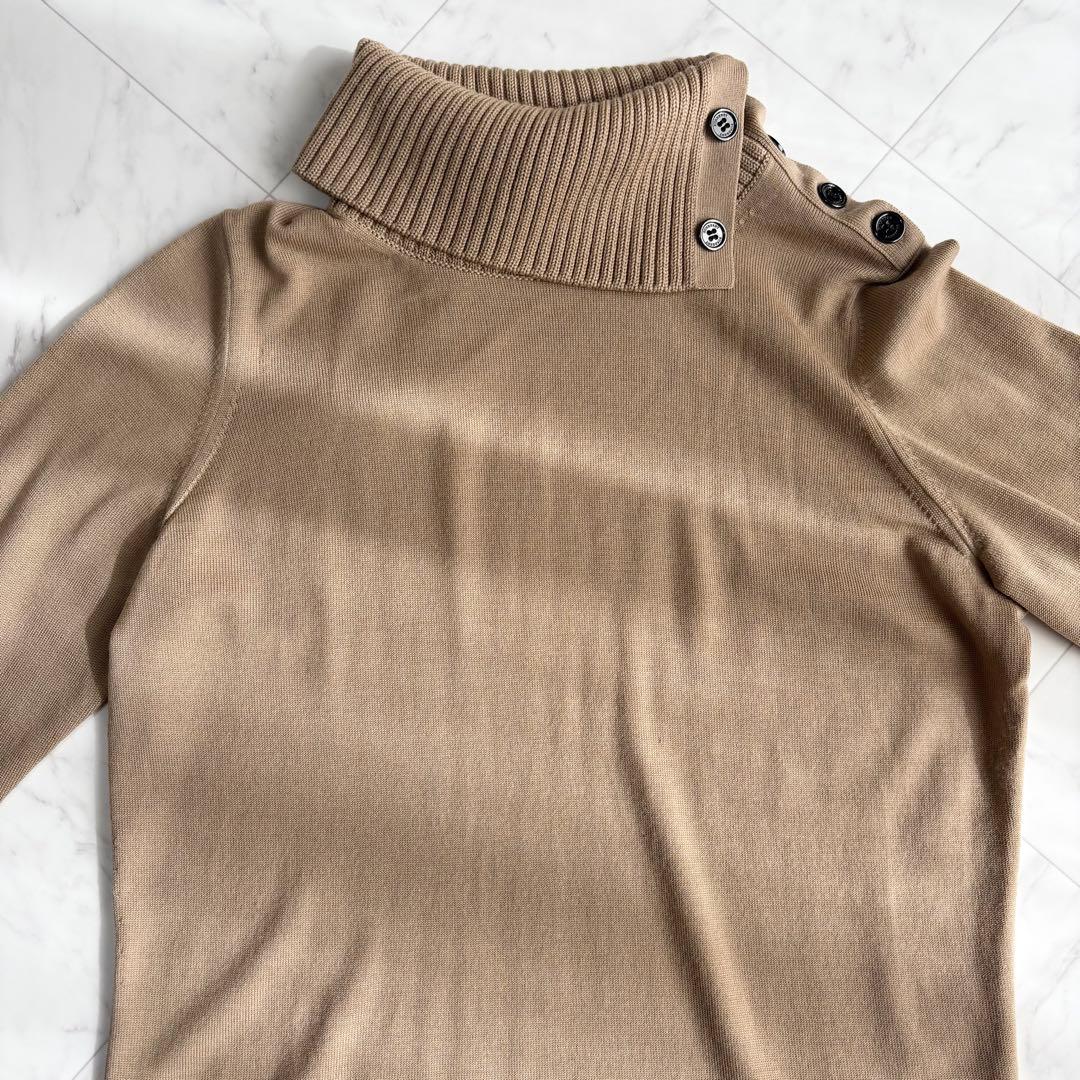 【バーバリー】ハイネックニット　薄手　ノバチェック　ホースロゴ　ウール　茶色