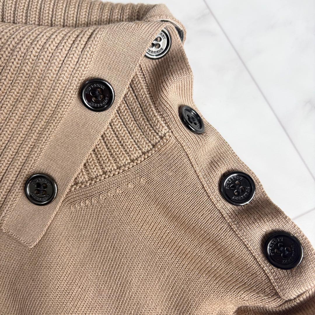 【バーバリー】ハイネックニット　薄手　ノバチェック　ホースロゴ　ウール　茶色