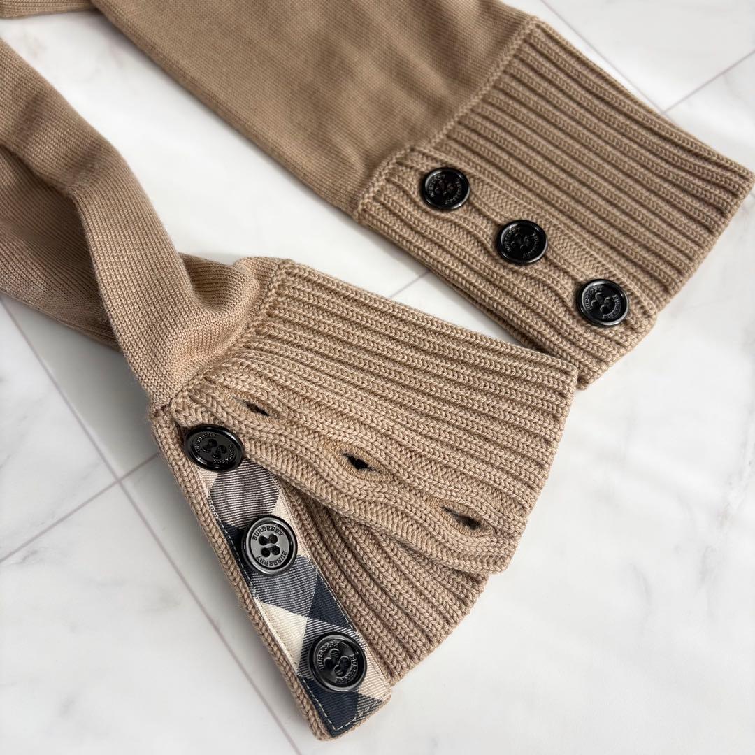 【バーバリー】ハイネックニット　薄手　ノバチェック　ホースロゴ　ウール　茶色