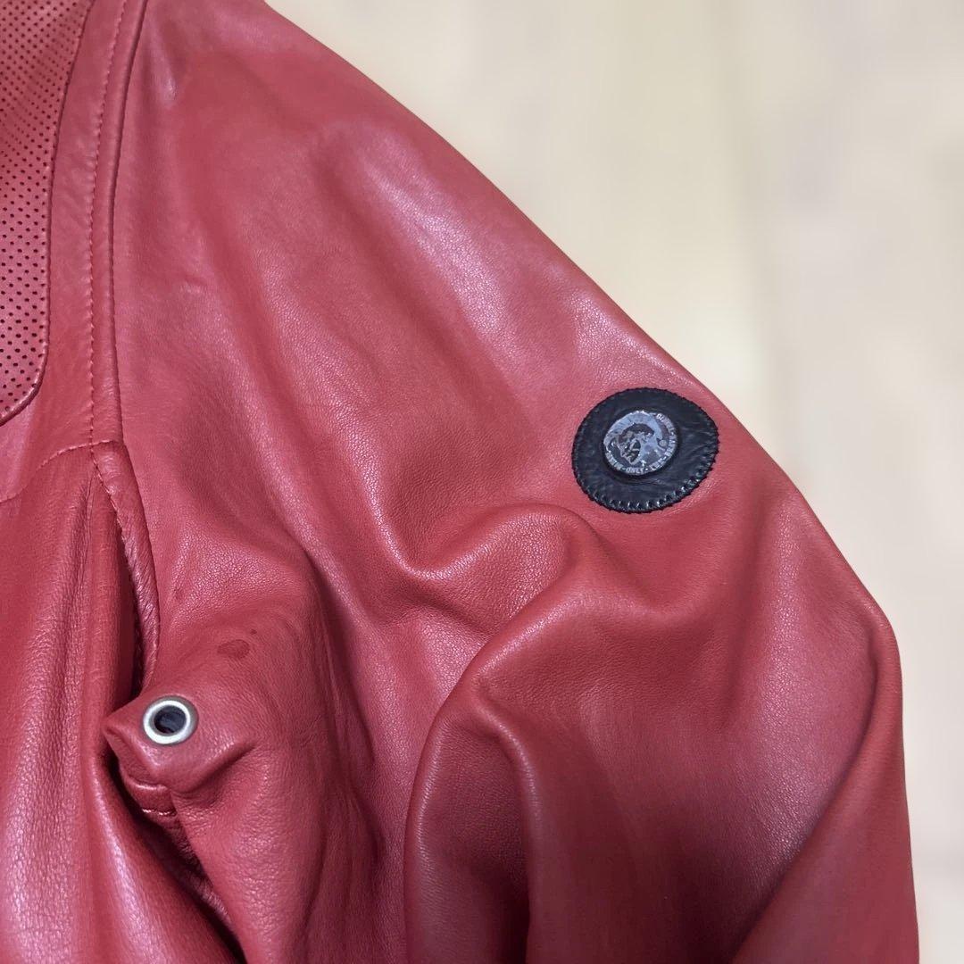 K*E様 ディーゼル　diesel 赤 レザージャケット シングルライダース　リ