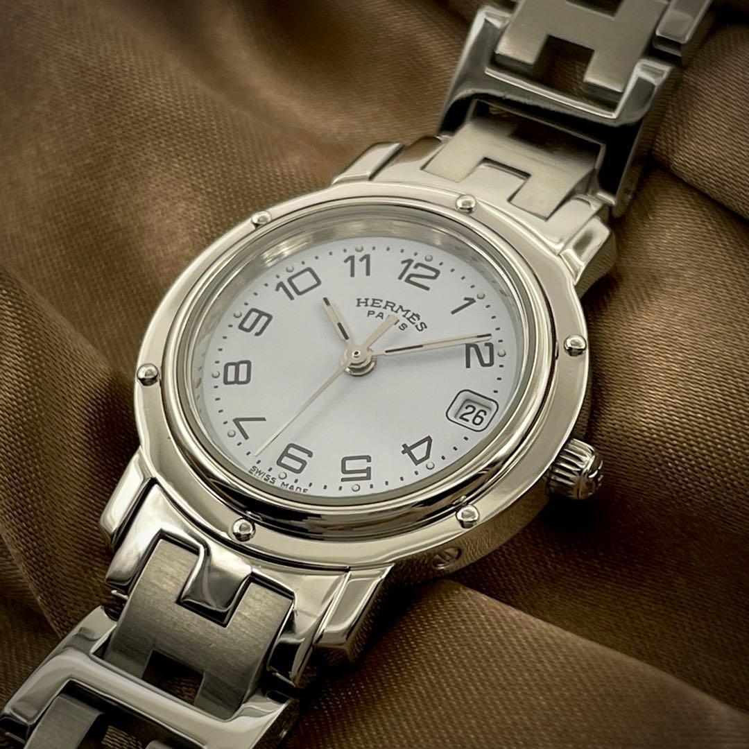 T136 エルメス クリッパー CL4.210 白文字盤 クォーツ