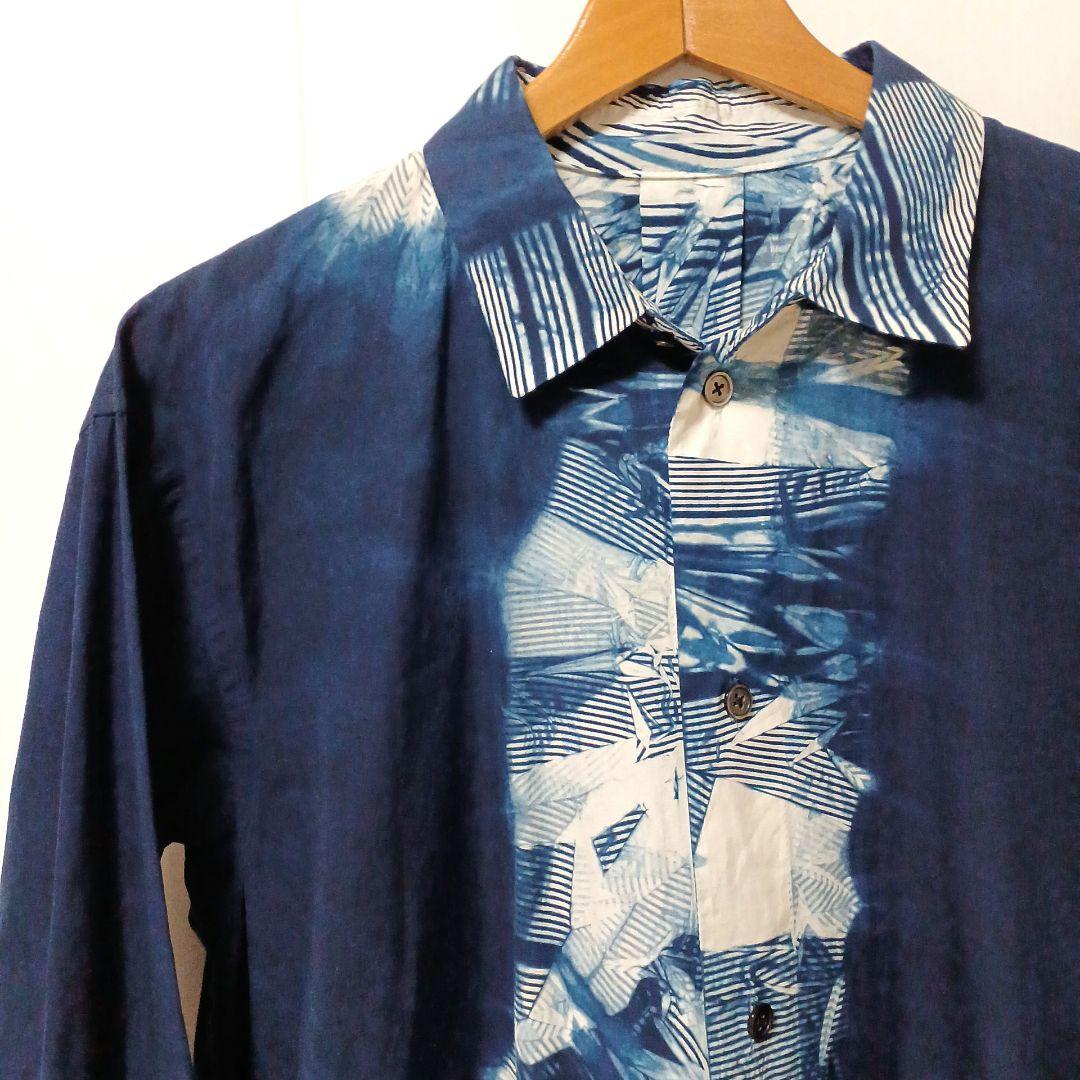 壺草苑　藍染め　ロングシャツブラウス　シャツワンピース