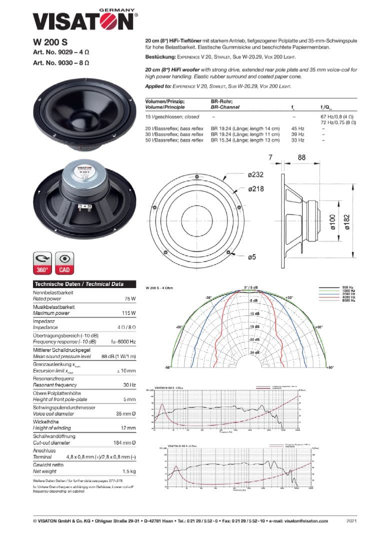 Visaton 20cm W200S＋D-50 バックロードホーンスピーカー