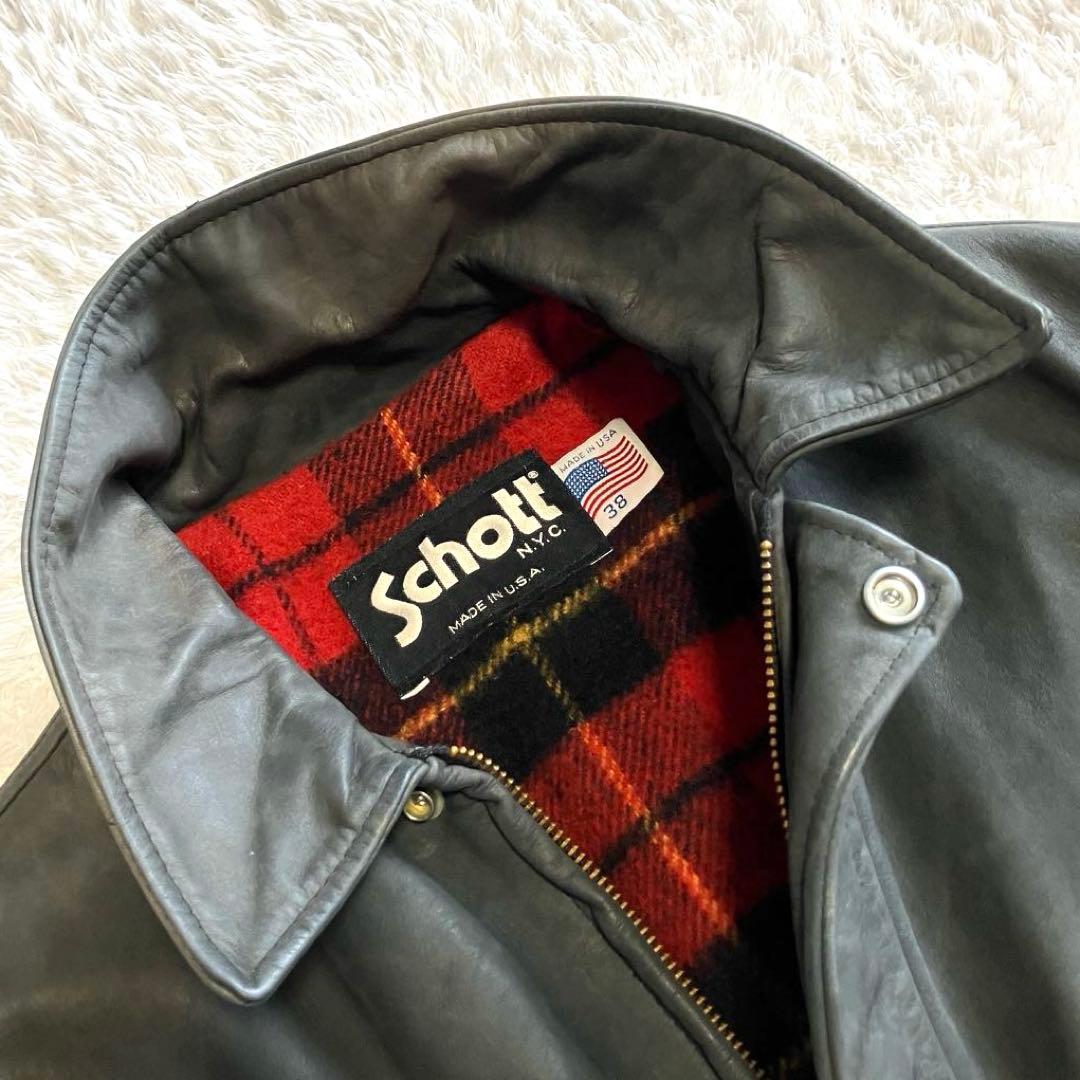 Schott 高級ヌバックレザージャケット　ウールチェック裏地　カーコート