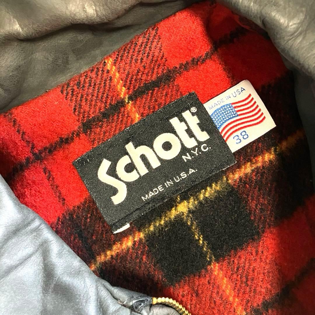 Schott 高級ヌバックレザージャケット　ウールチェック裏地　カーコート