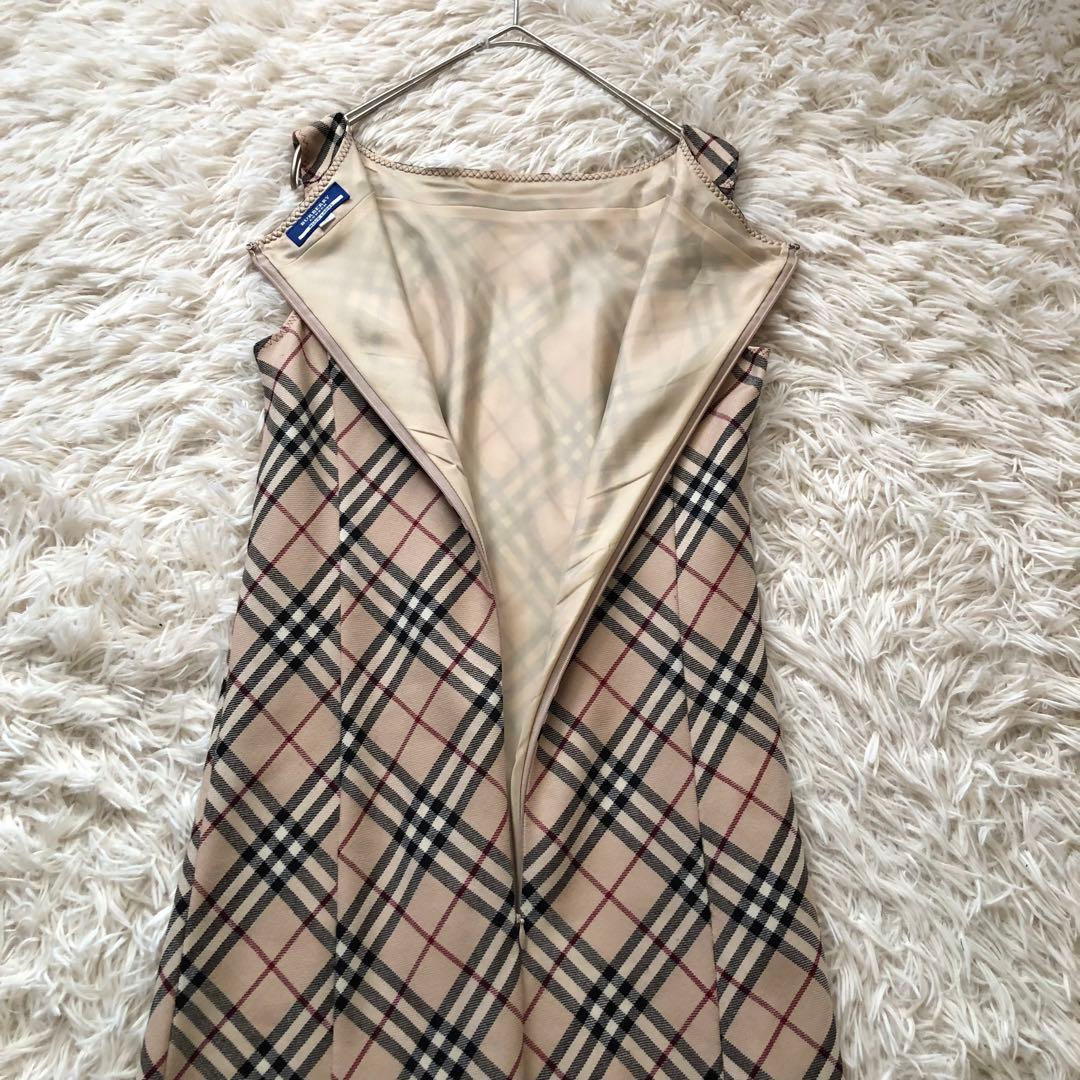 バーバリーロンドン【36】ノースリーブひざ下丈ワンピース　ノバチェックホース刺繍