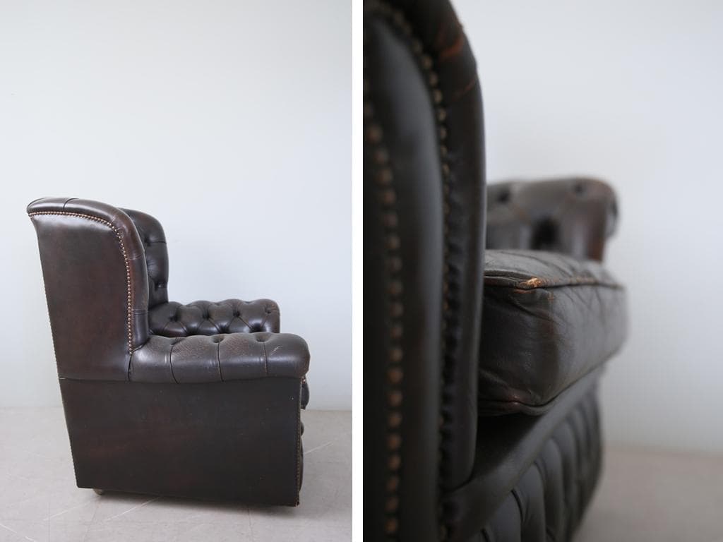 英国アンティークチェスターフィールドアームチェア/本革レザーソファー89-186