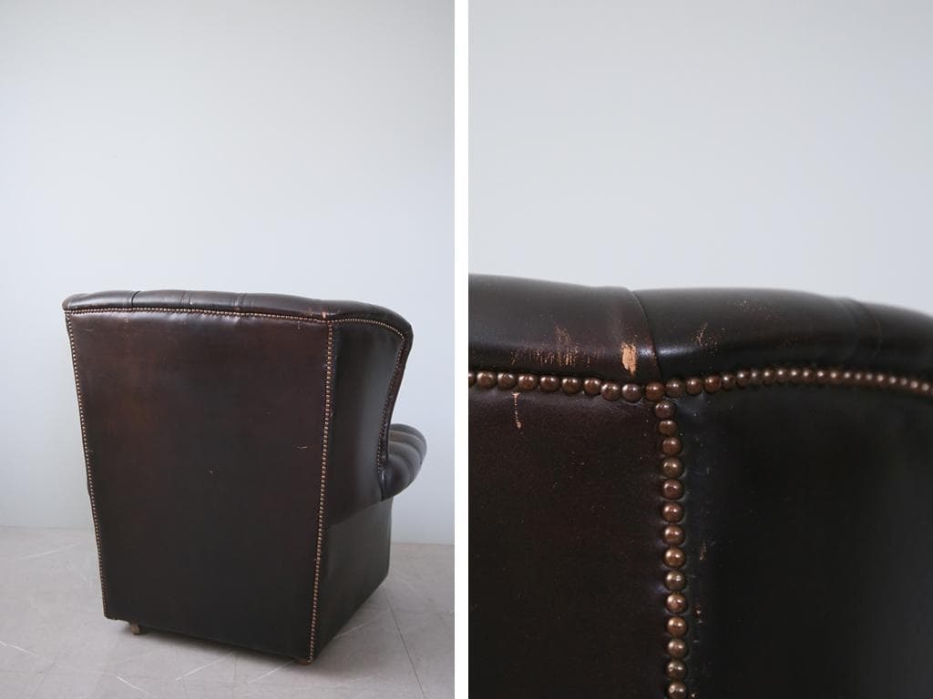 英国アンティークチェスターフィールドアームチェア/本革レザーソファー89-186