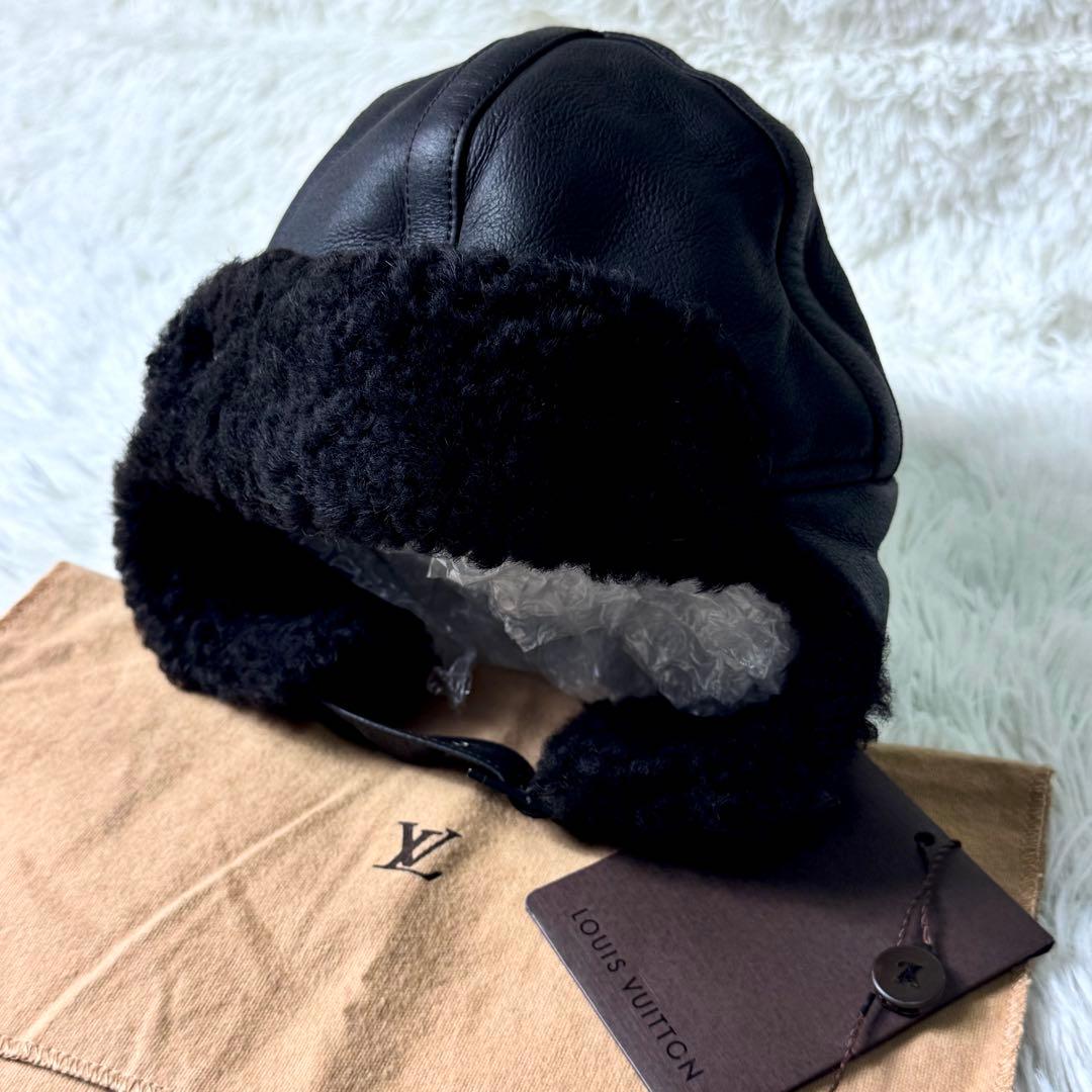 極美品/希少✨ルイヴィトン　ムートン　フライトキャップ　帽子　羊革　ブラウン　M