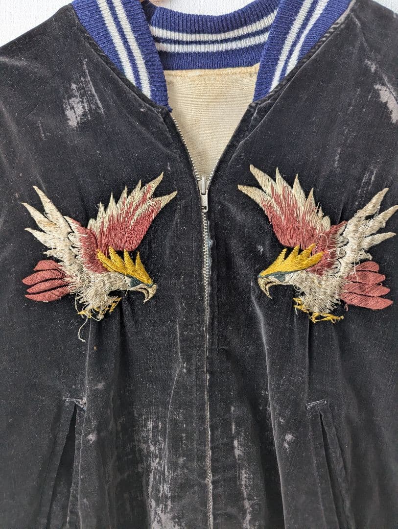 50s~60s スカジャン スーベニアジャケット 別珍 ベロア 黒 ブラック 鷲