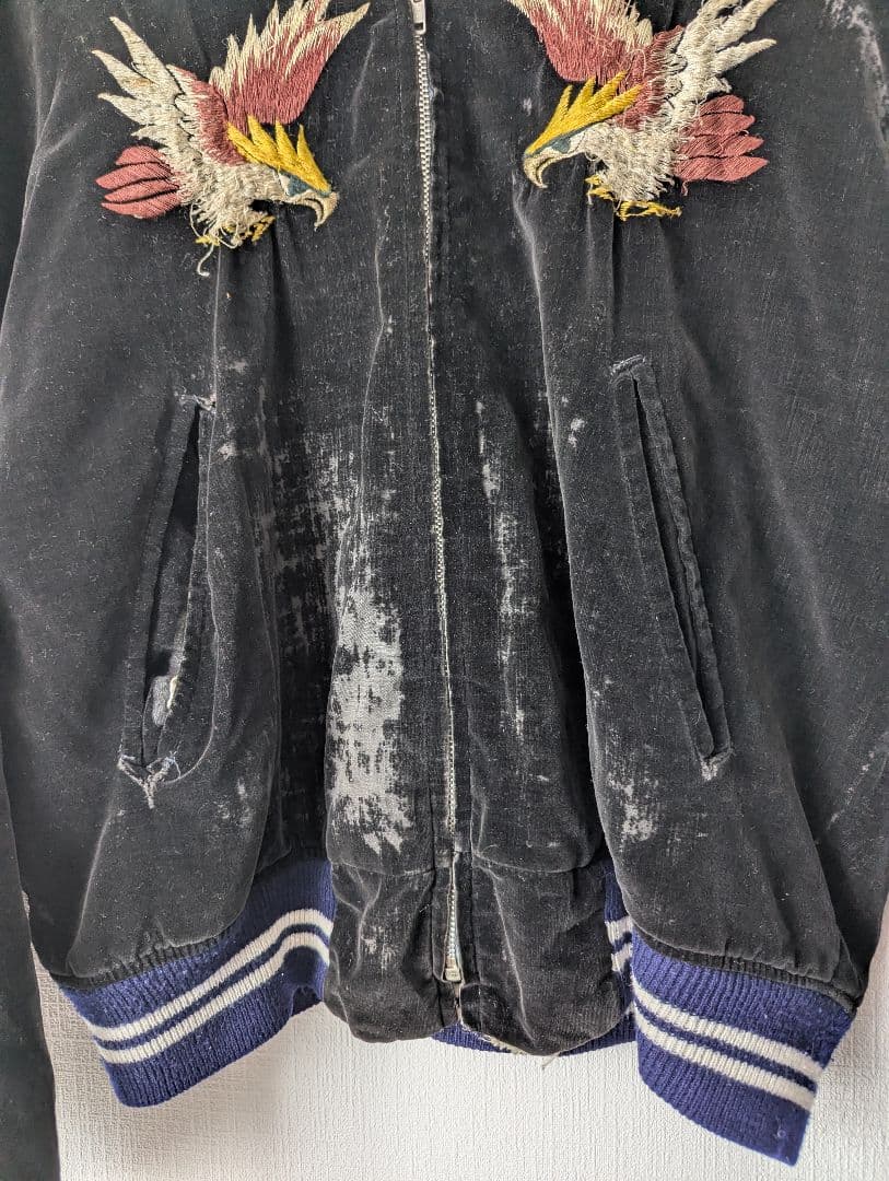 50s~60s スカジャン スーベニアジャケット 別珍 ベロア 黒 ブラック 鷲