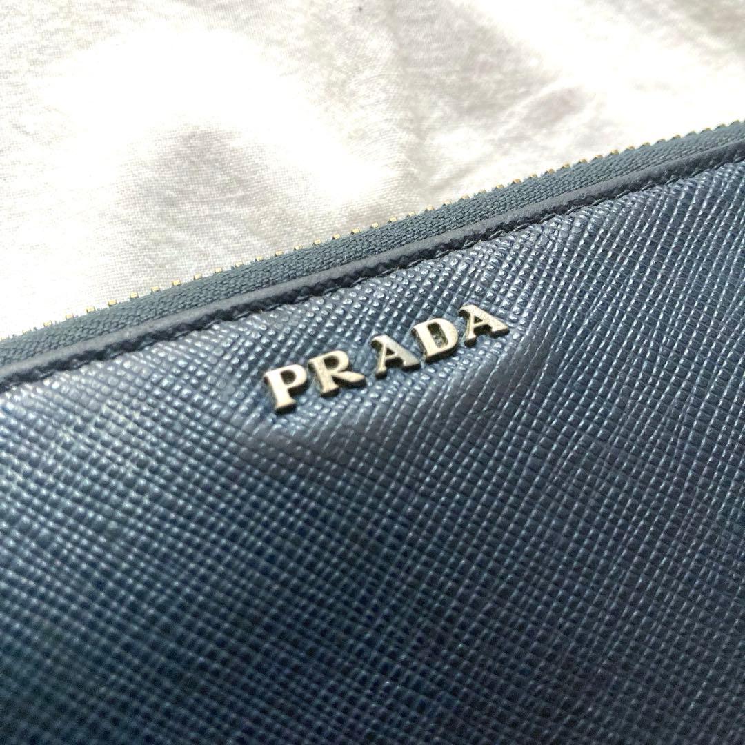 人気　プラダ　長財布　メタルロゴ　サフィアーノレザー　ラウンドジップ　紺色