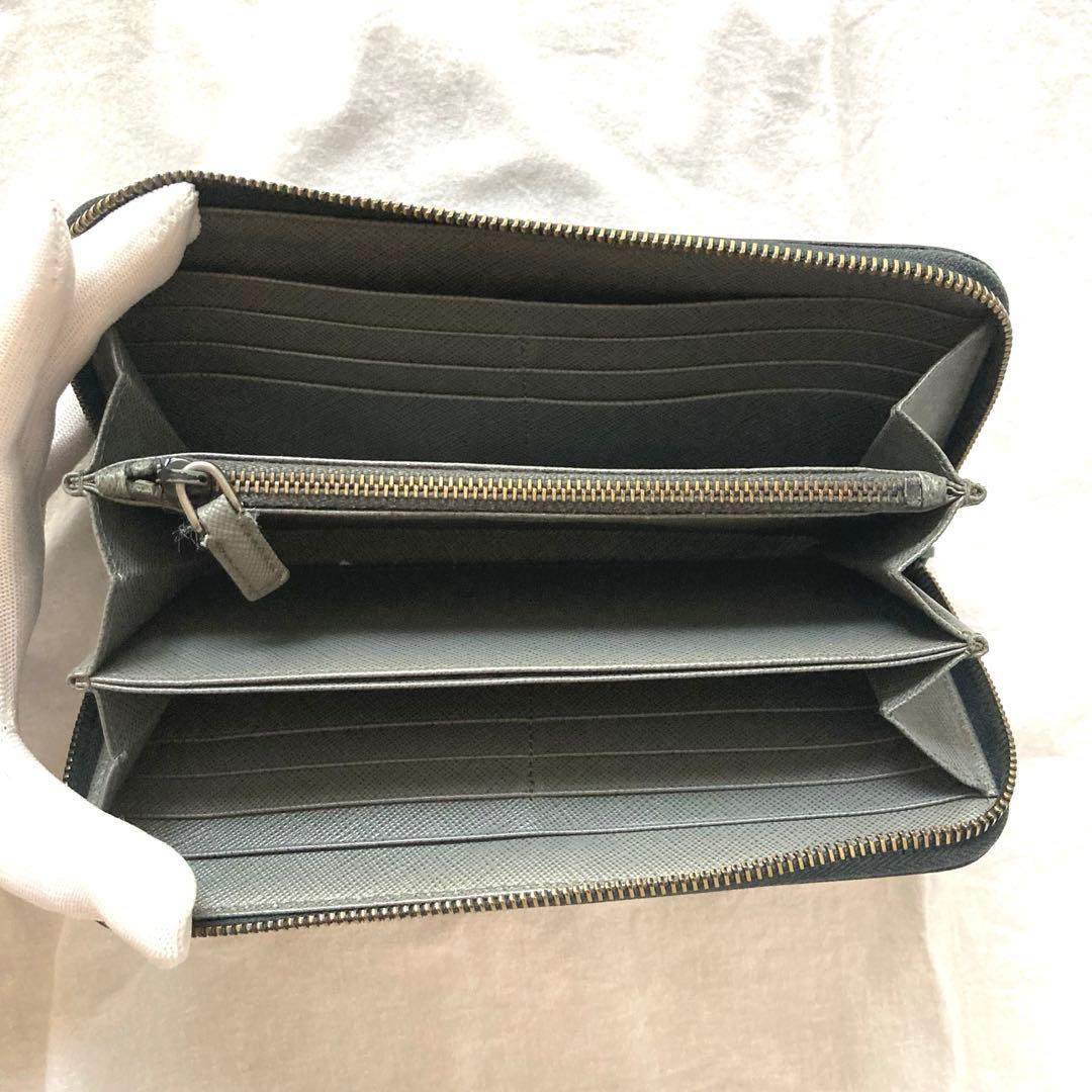 人気　プラダ　長財布　メタルロゴ　サフィアーノレザー　ラウンドジップ　紺色