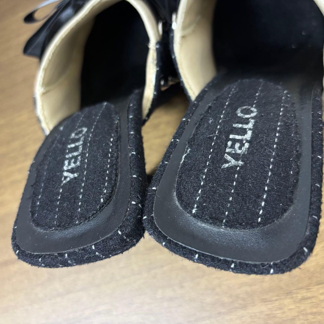 YELLO イエロ リボン ミュール サンダル ハイヒール スタッズ ブラック