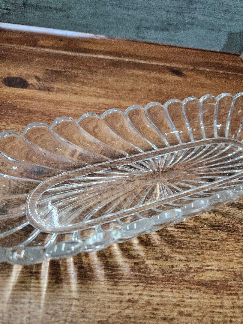 フランスアンティーク バンブー クリスタルガラスのトレイ クリア硝子 カフェ