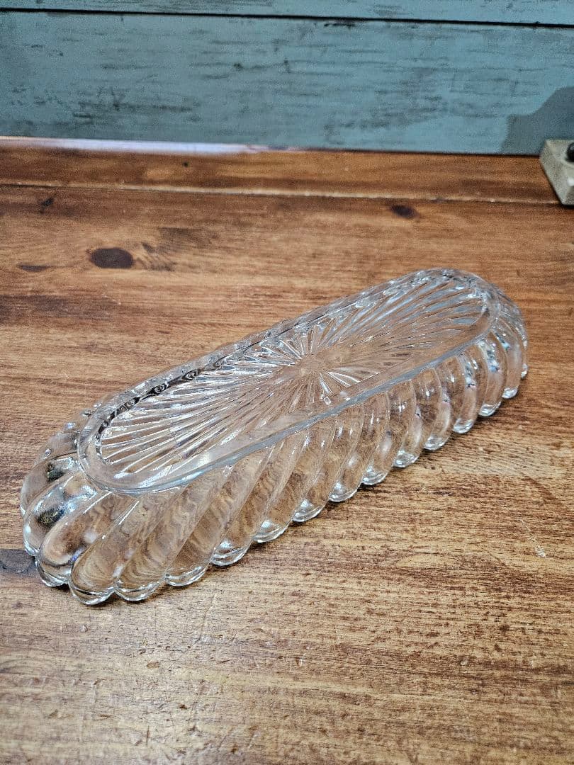 フランスアンティーク バンブー クリスタルガラスのトレイ クリア硝子 カフェ