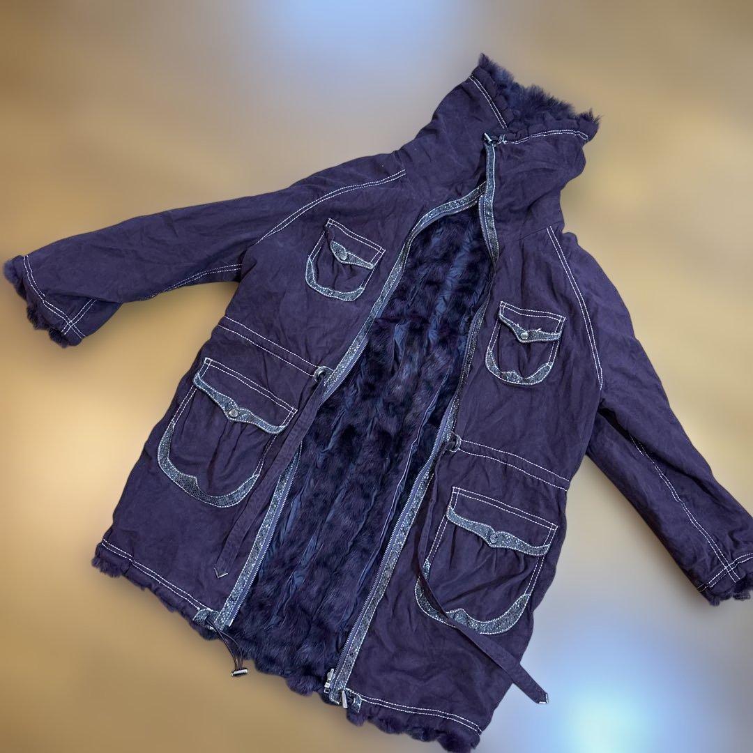 パープル ライニング ダッフルコート　インナーファー