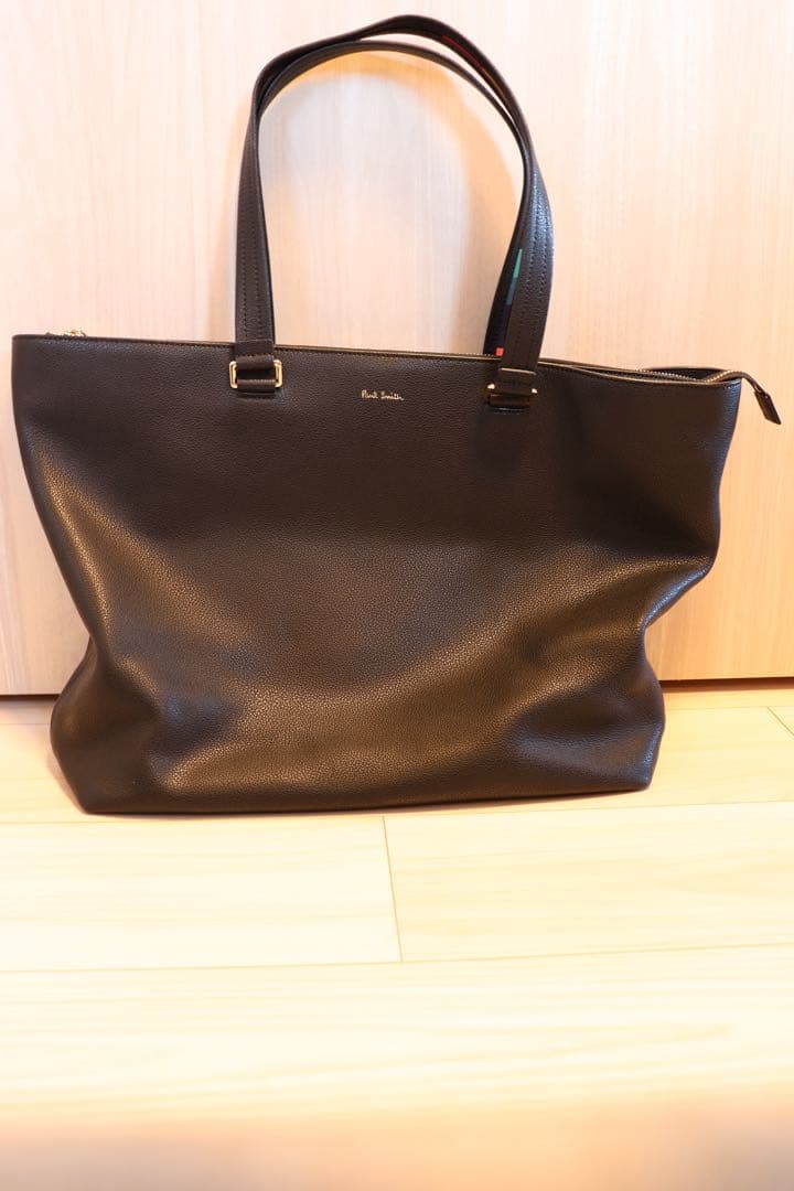 【Paul Smith】インレイドストライプハンドル トートバック　ブラック