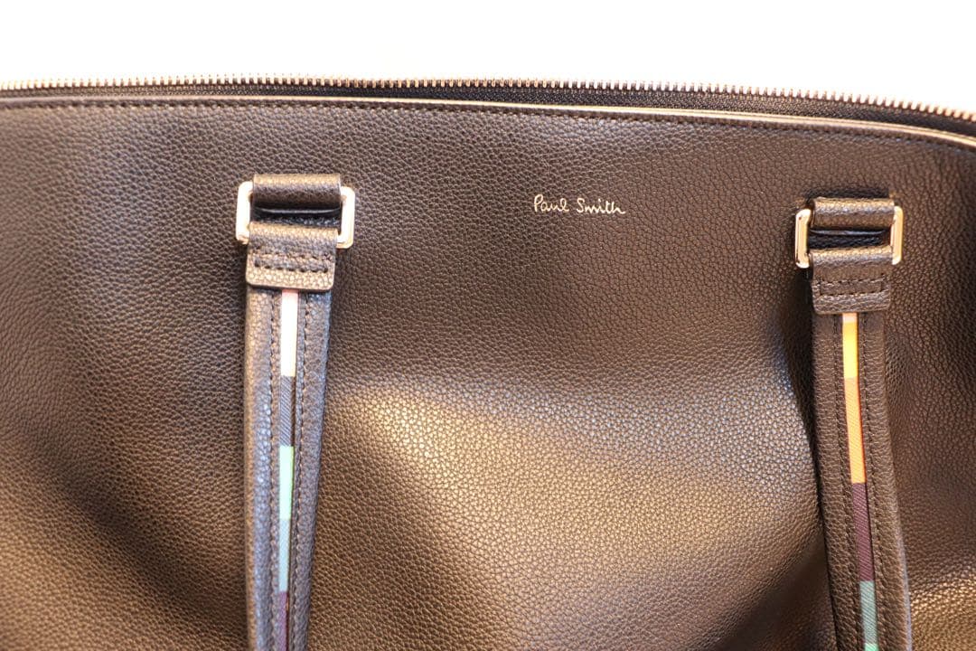 【Paul Smith】インレイドストライプハンドル トートバック　ブラック