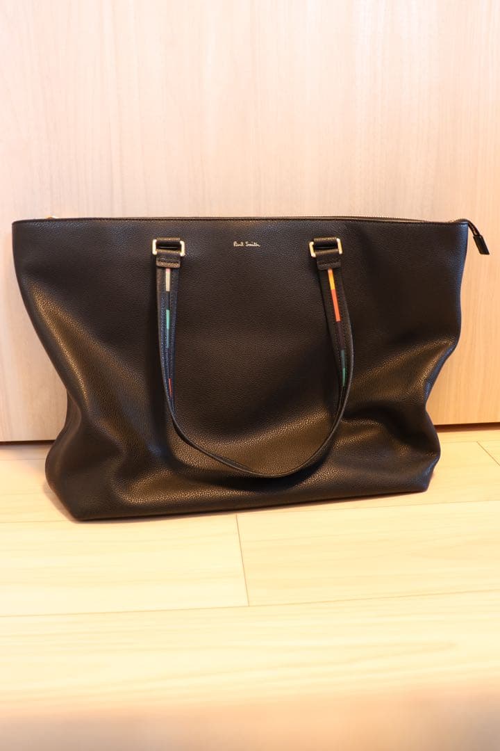 【Paul Smith】インレイドストライプハンドル トートバック　ブラック