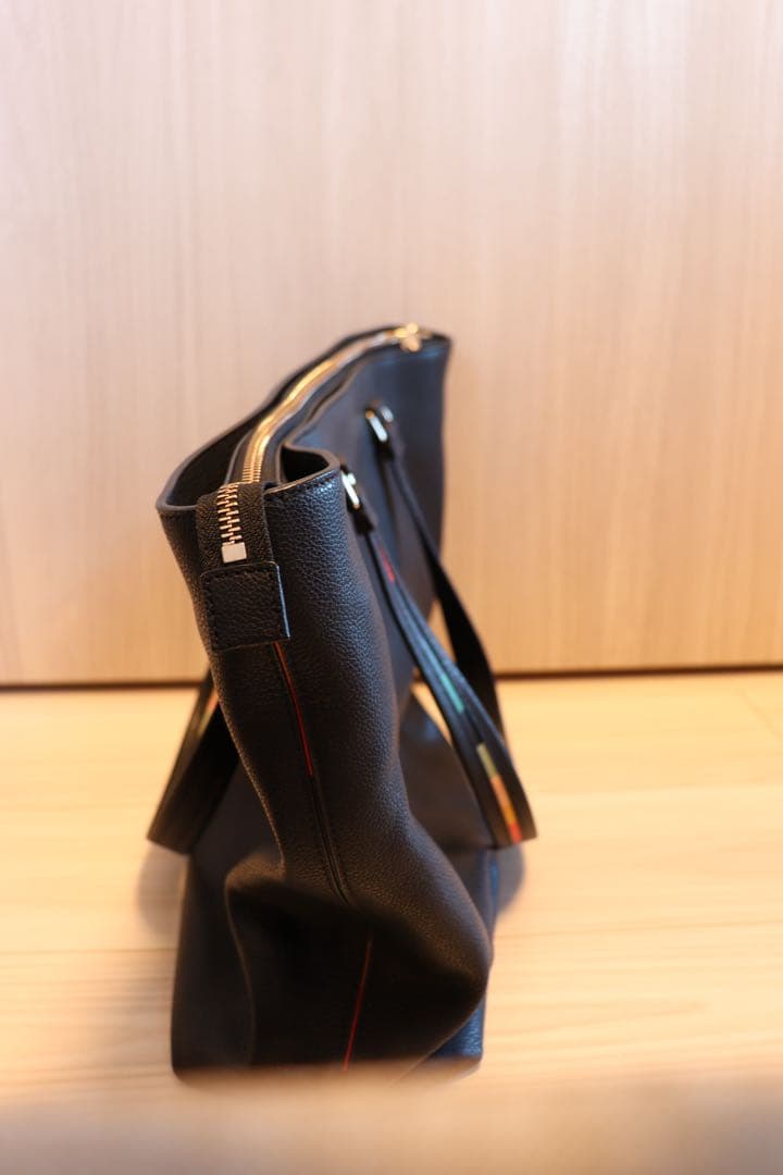 【Paul Smith】インレイドストライプハンドル トートバック　ブラック