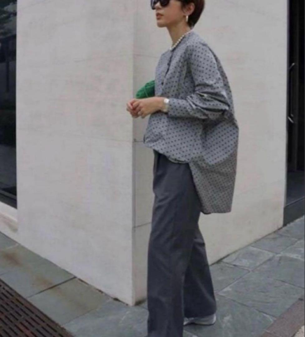 【美品】マチャットドットスタンドカラーシャツグレーブラウスオーバーサイズ