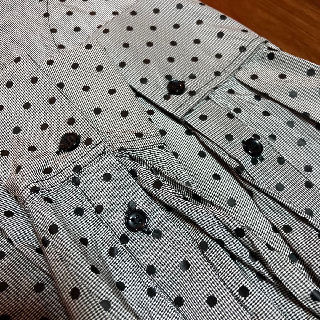 【美品】マチャットドットスタンドカラーシャツグレーブラウスオーバーサイズ