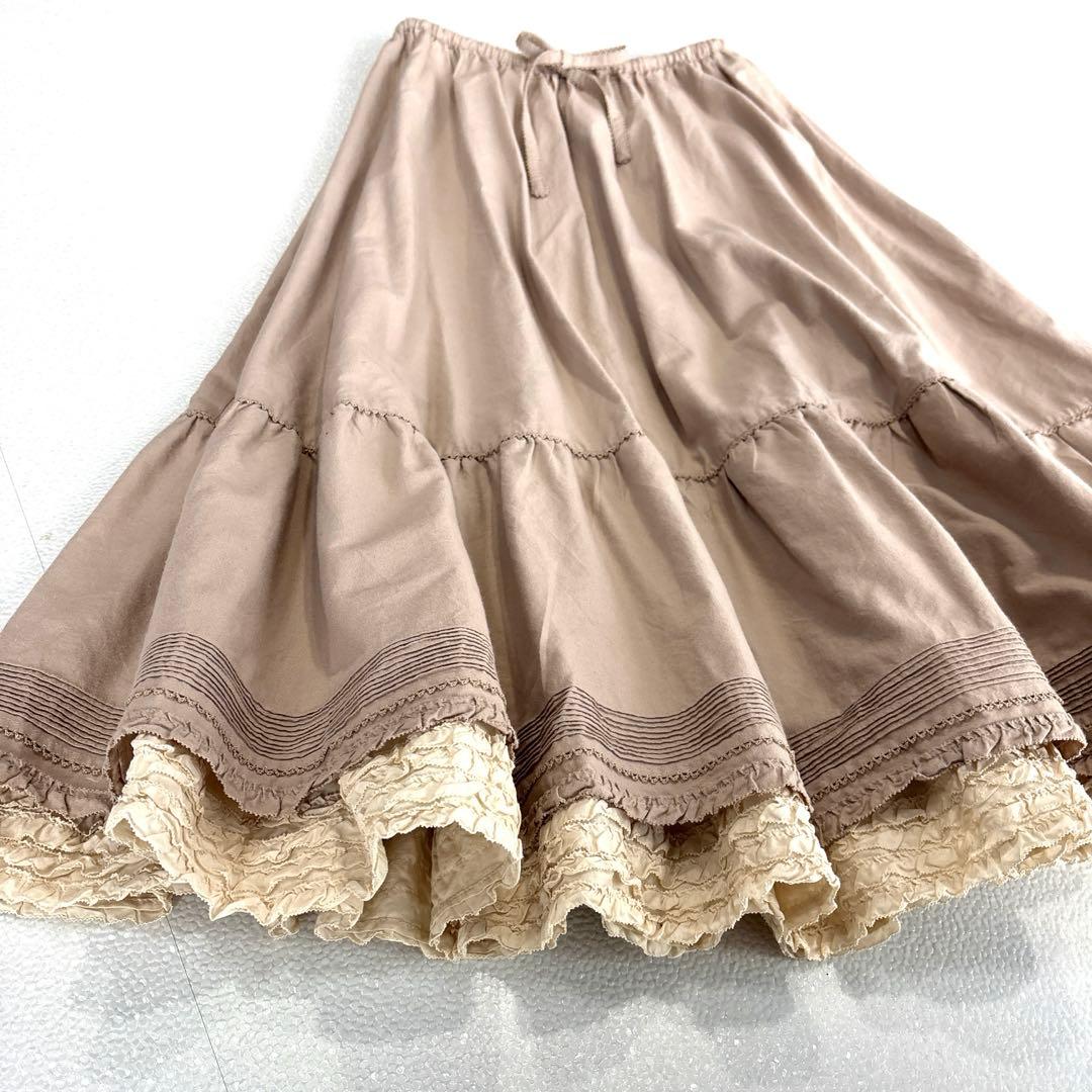 極美品】ピンクハウス　ピコフリル　ロングスカート ティアード　レース　ベージュ