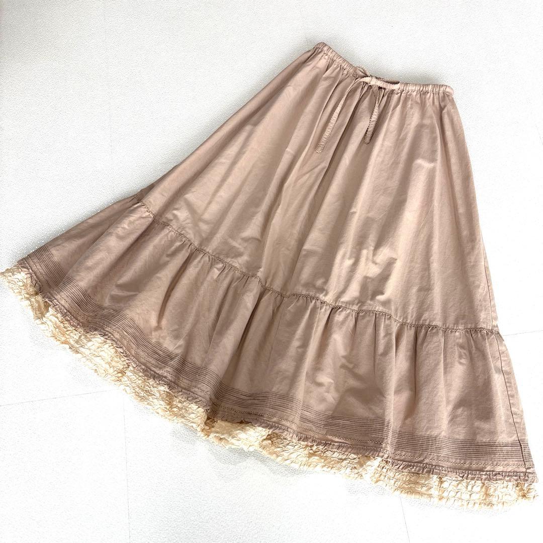 極美品】ピンクハウス　ピコフリル　ロングスカート ティアード　レース　ベージュ