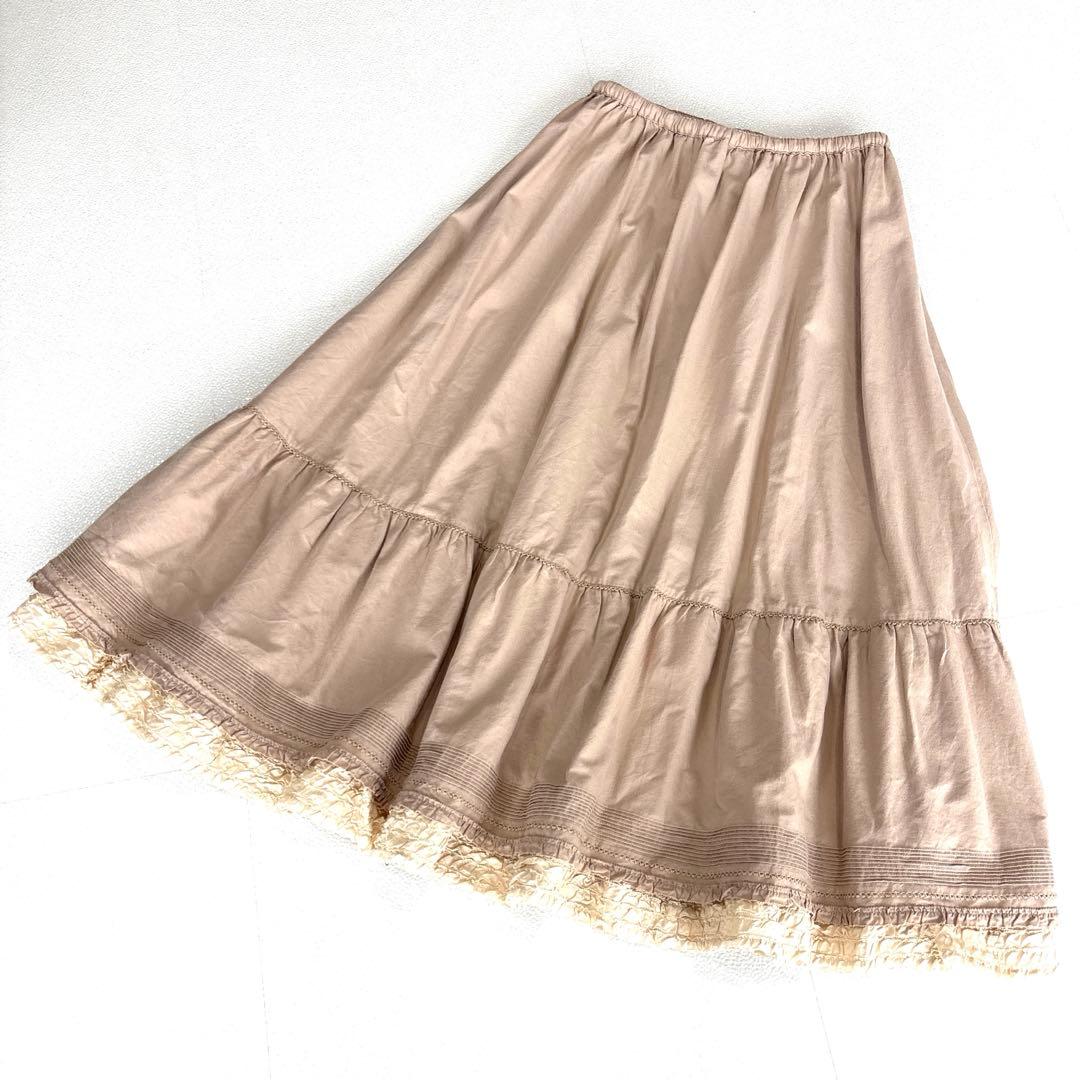 極美品】ピンクハウス　ピコフリル　ロングスカート ティアード　レース　ベージュ