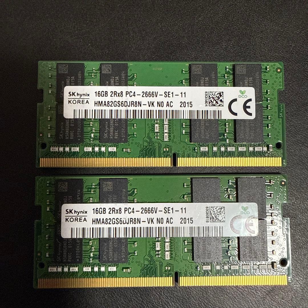 SK Hynix 16GB DDR4 PC4-2666Vメモリー 2個