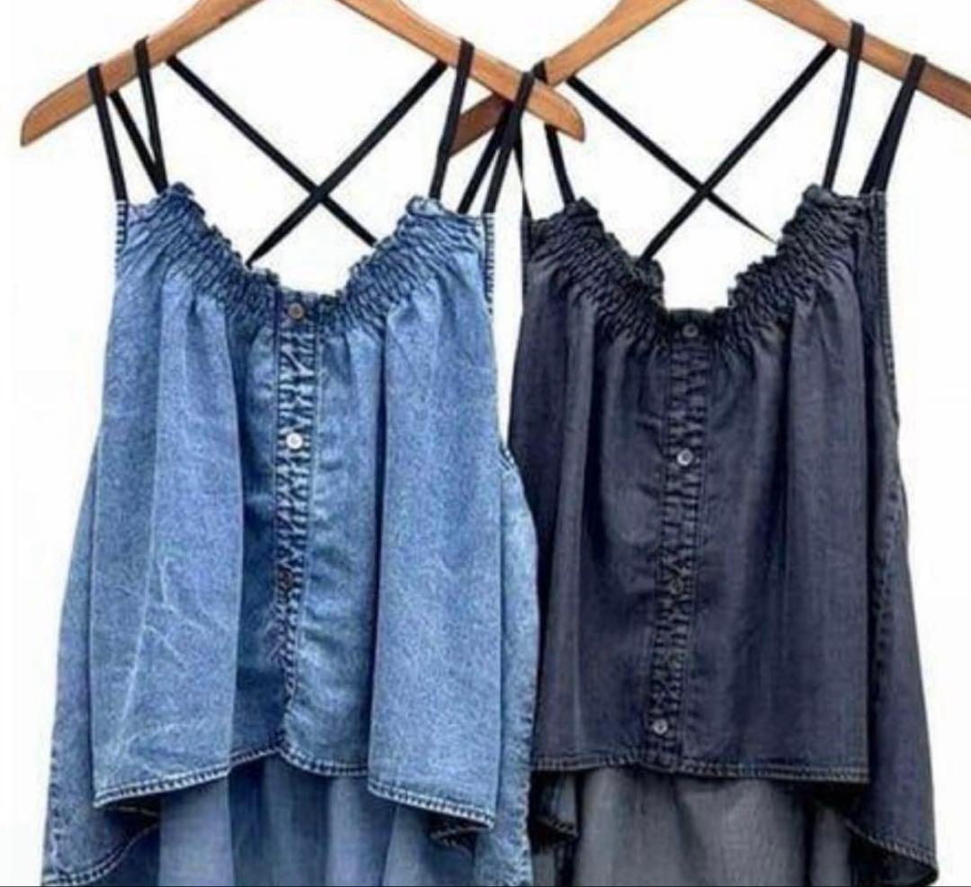 ま*り様 新品タグ付 2025新作 シニカル テンセル デニム トップス キャミ