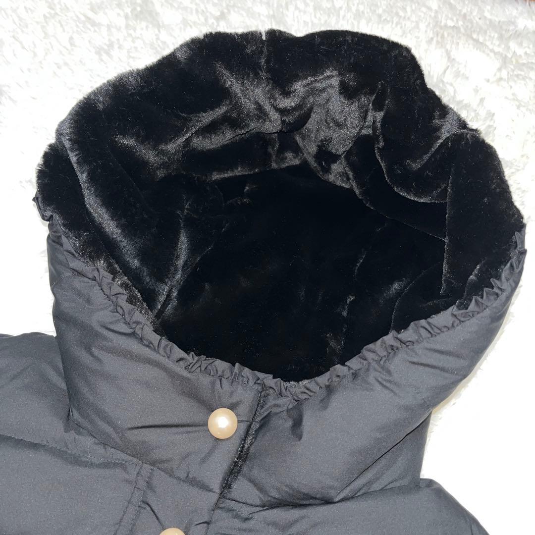 新品　フランシュリッペ ブラック ダウンコート パール　ファー　リボン　黒 M