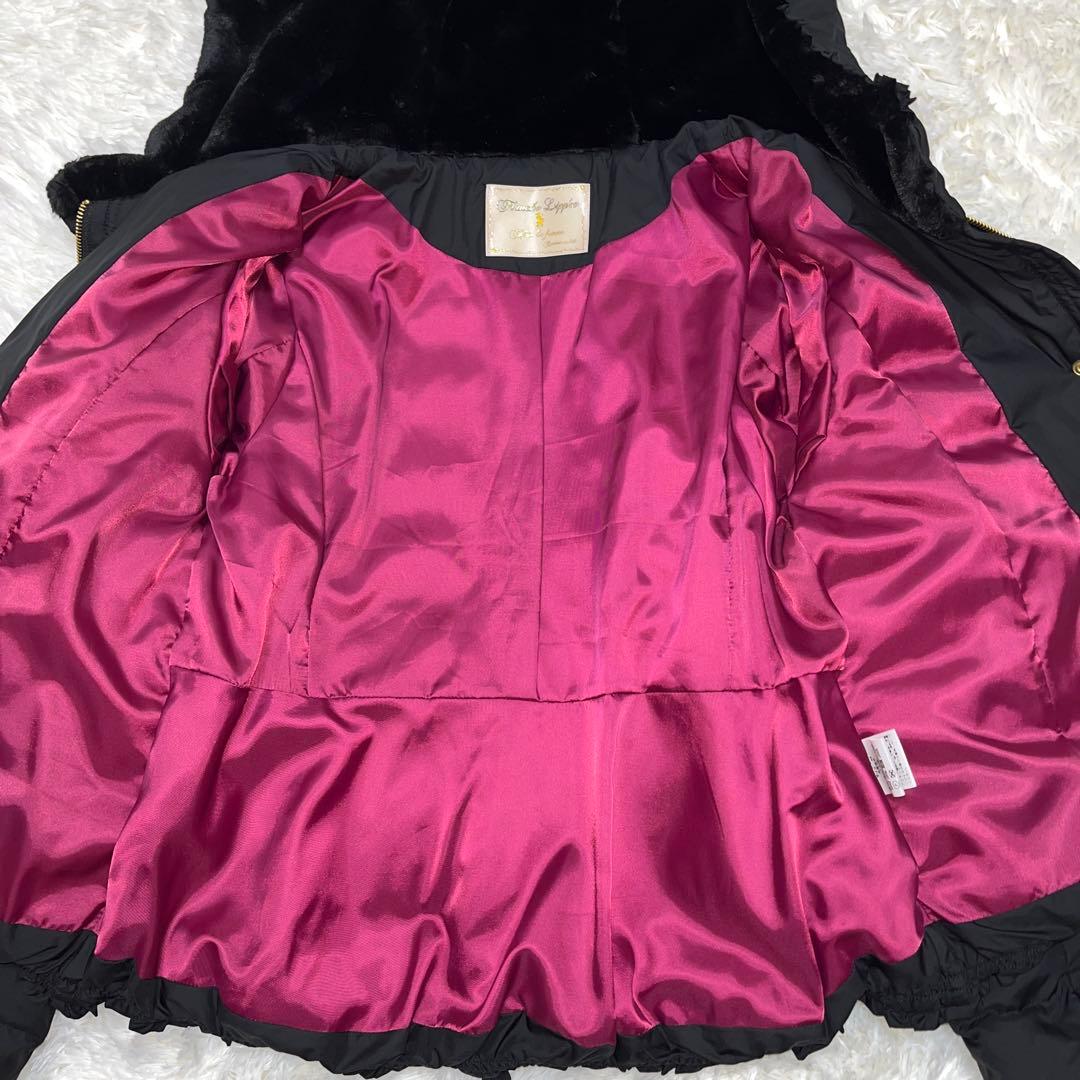 新品　フランシュリッペ ブラック ダウンコート パール　ファー　リボン　黒 M
