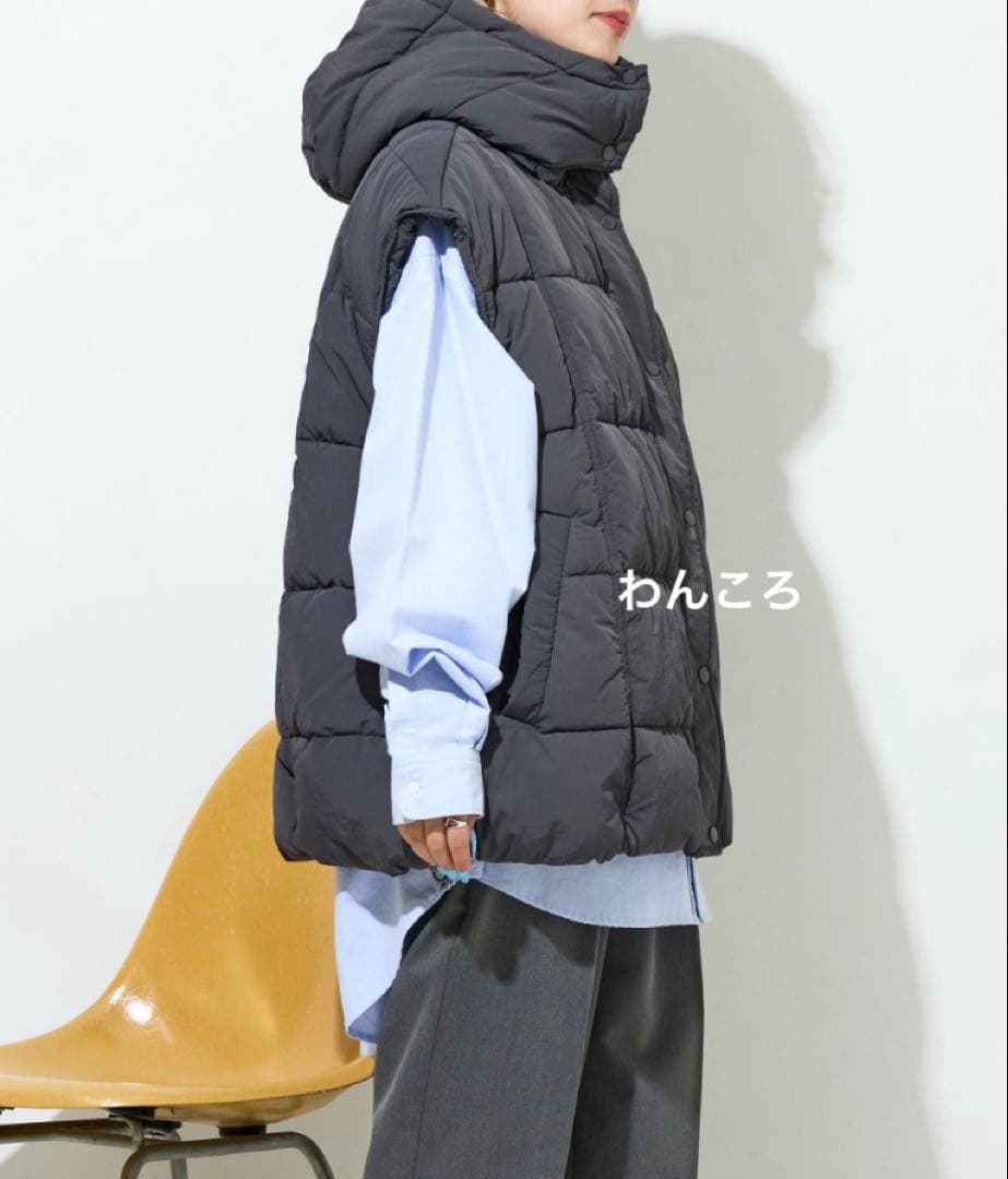 【新品未使用】フリークスストア中綿キルト ボリューム フーディー ベスト グレー