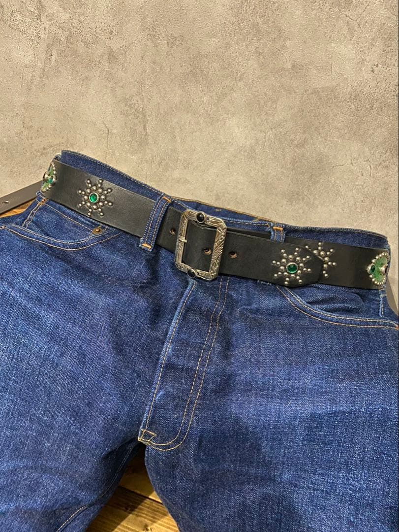 010 本革 W36 スタッズ ベルト ビンテージ ヴィンテージ HTC