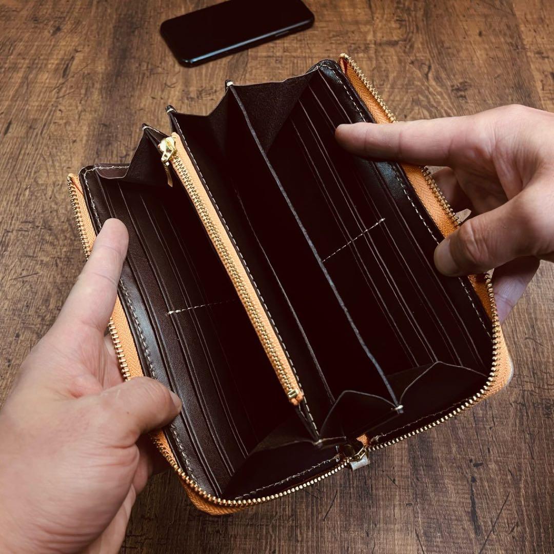 L字ファスナー ヌメ革 編み込み イントレチャート メンズ 財布 長財布 本革