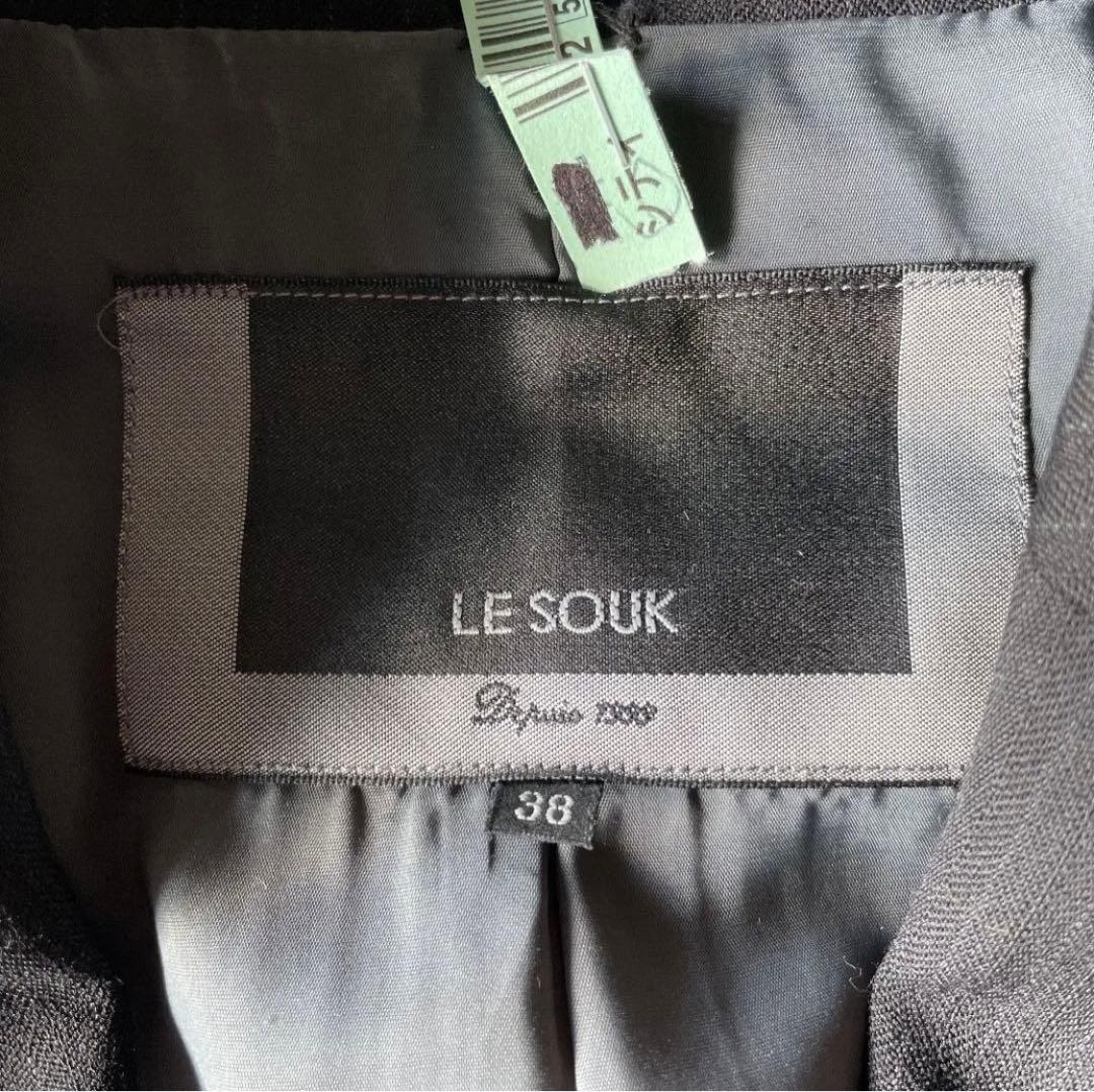 美品　LE SOUK ルスーク ＊ パンツスーツ 38 黒 ストライプ
