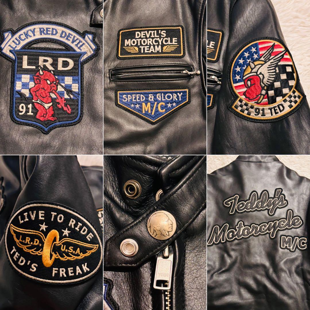 極美品✨TEDラッキーデビル　レザージャケット40 ロゴ刺繍　ブラック