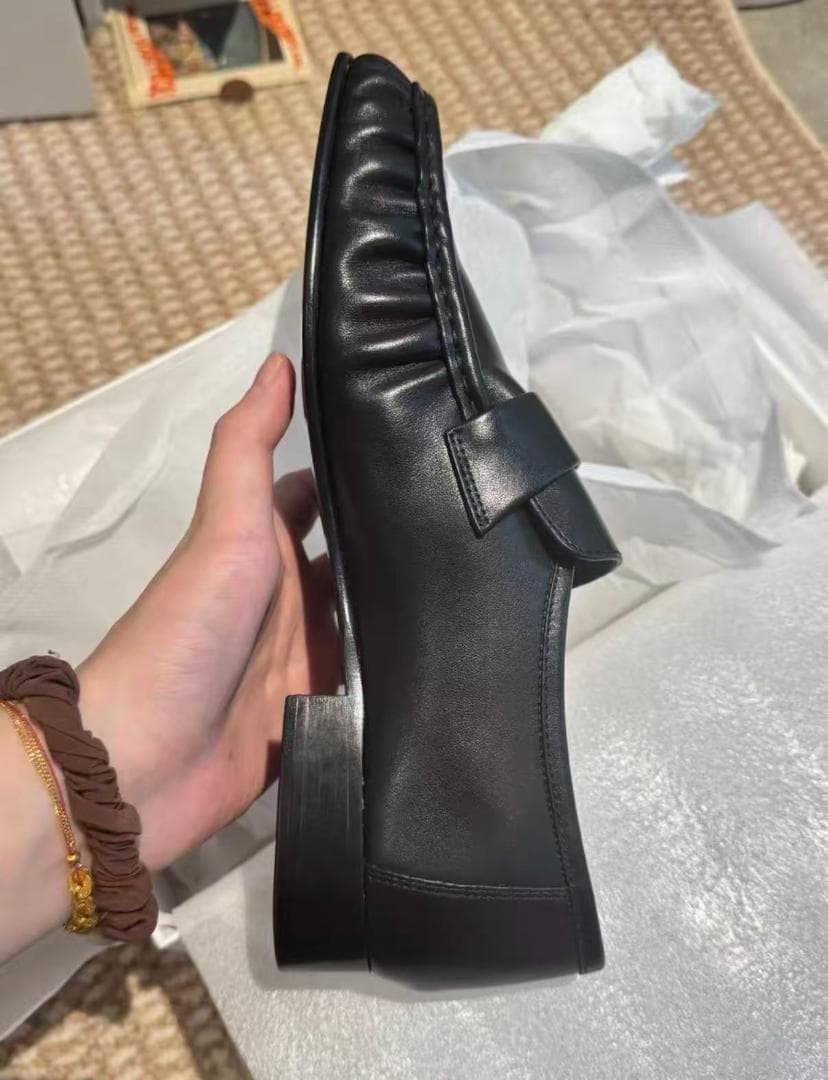 the row 黒 レザー ローファー スリッポン38