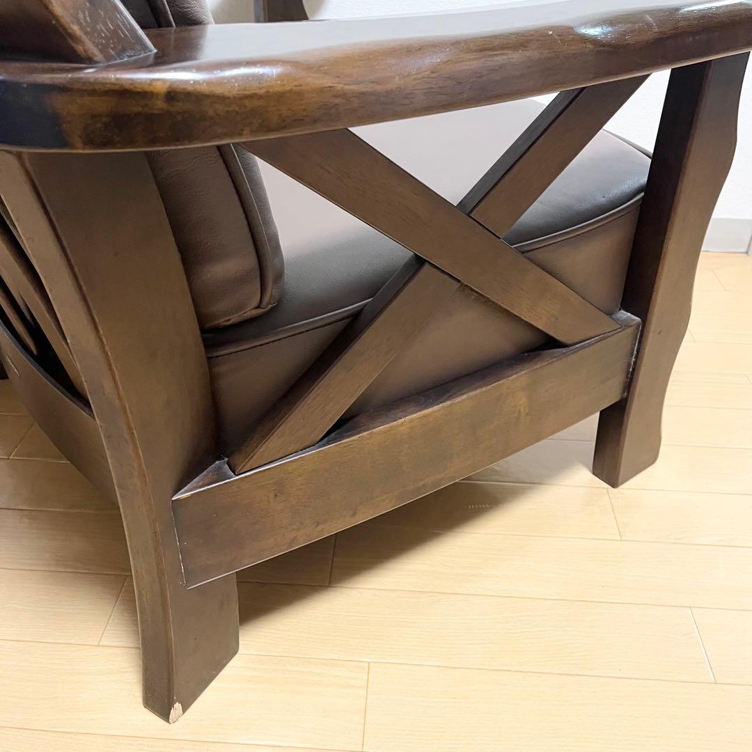 カリモク シングルソファ 1人掛け ヴィンテージ調 本革調 クラシックデザイン