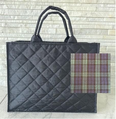 お受験バッグ　黒　自立　保護者会で大活躍　キルティングトート　ファスナー付き
