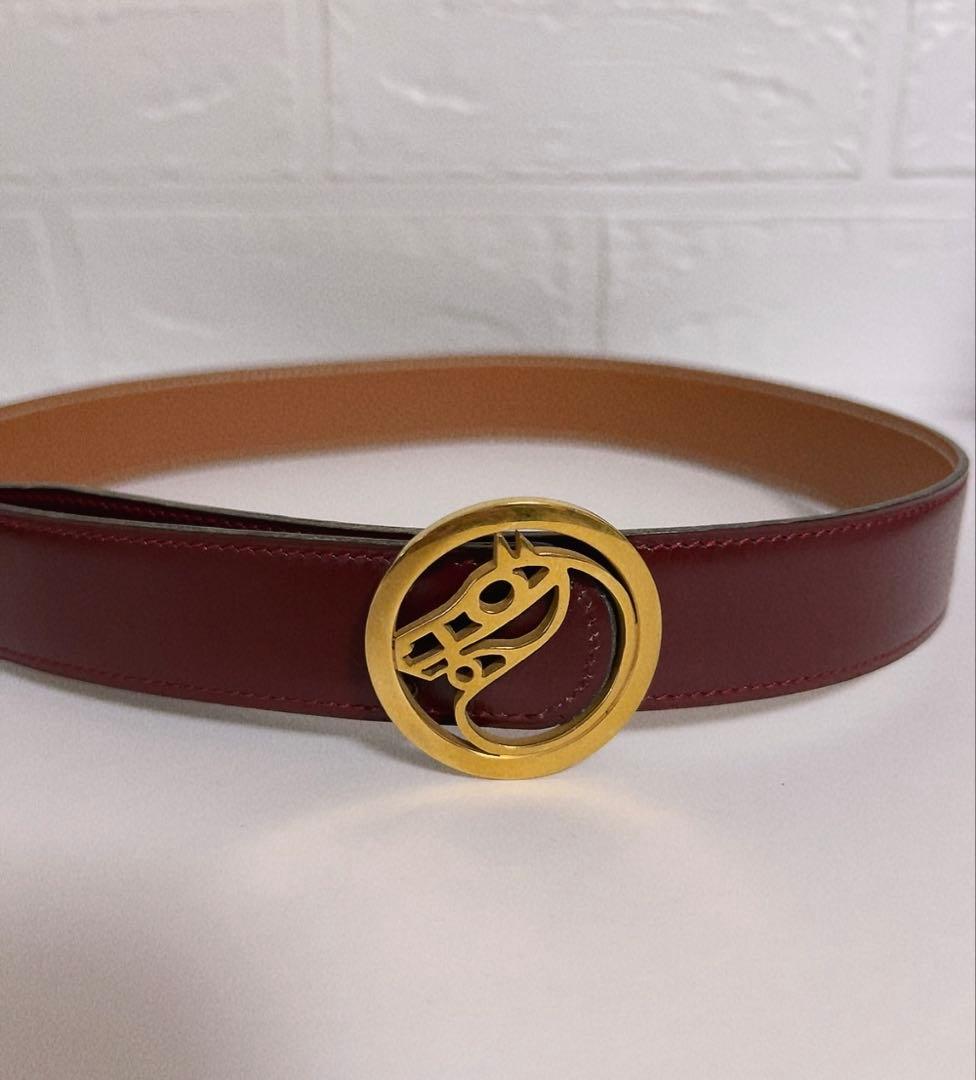 エルメス　HERMES ベルト　ホースバックル　レッド　キャメル