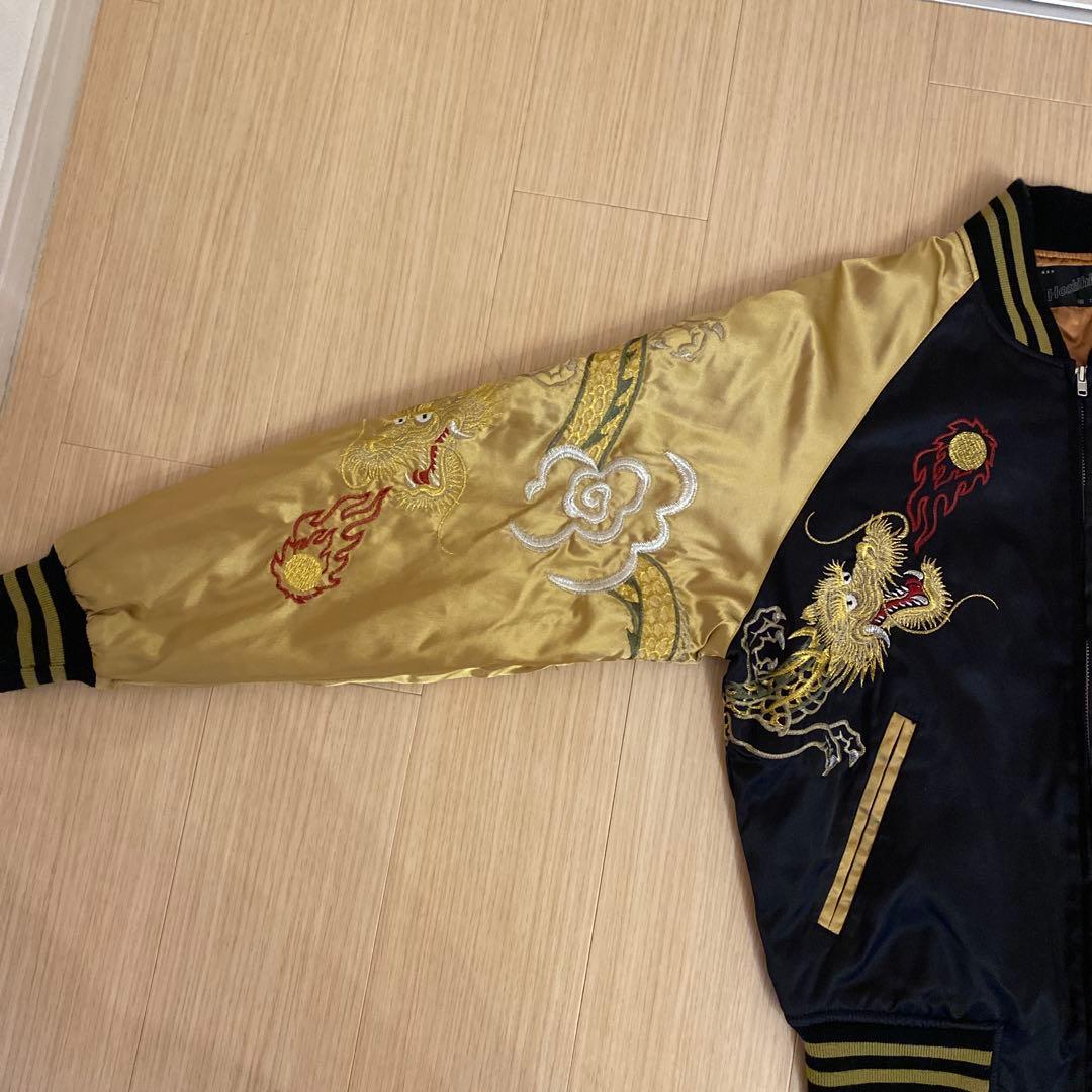 ☆美品☆ドラゴン刺繍 スカジャン 黒金 フリーサイズ