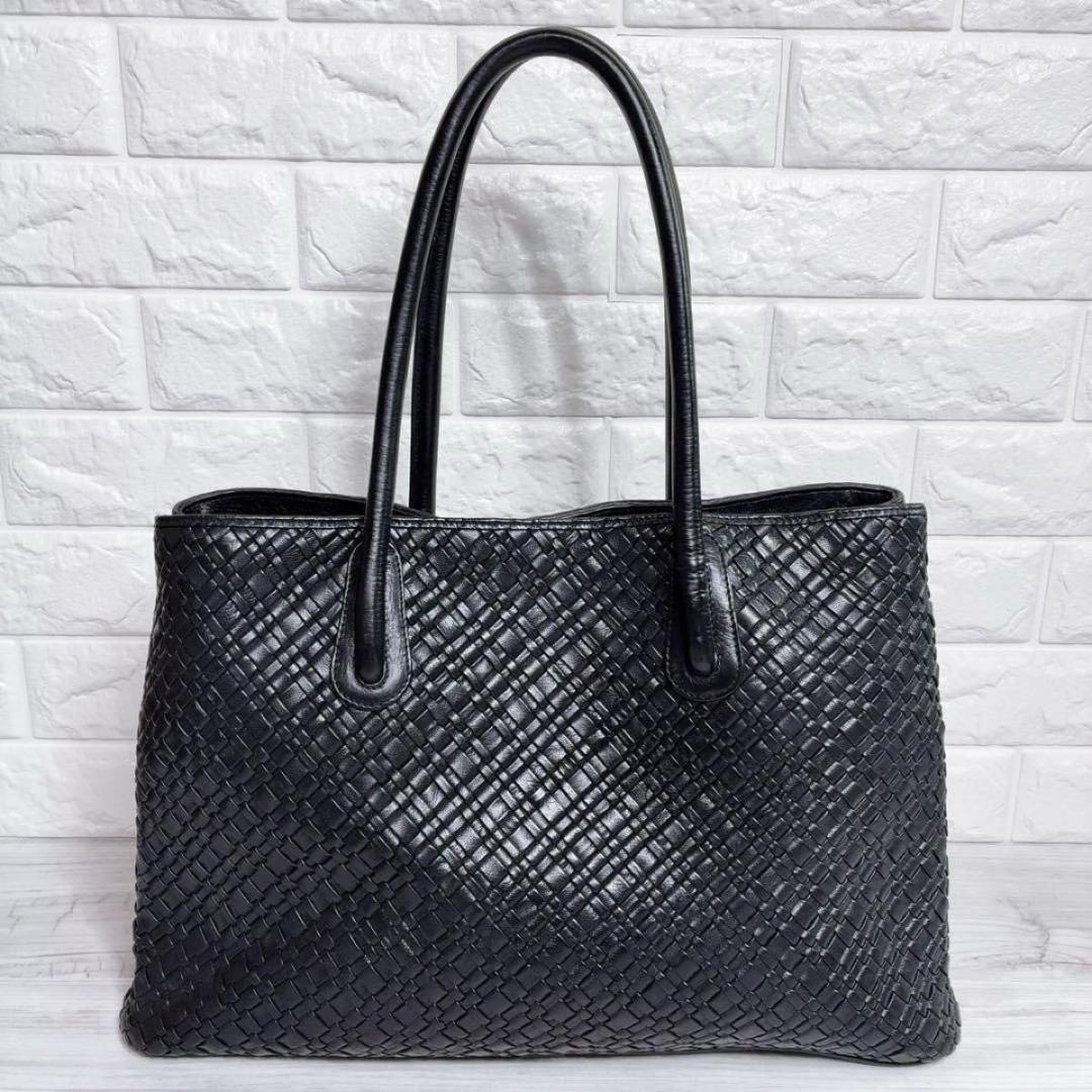 【ピー・アイ・ディー】 トートバッグ レザー 黒 通勤 イントレチャート 黒