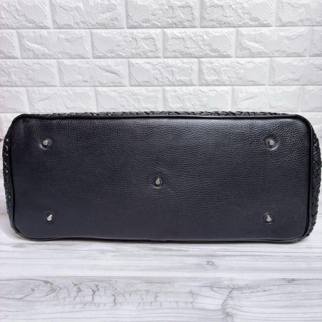 【ピー・アイ・ディー】 トートバッグ レザー 黒 通勤 イントレチャート 黒